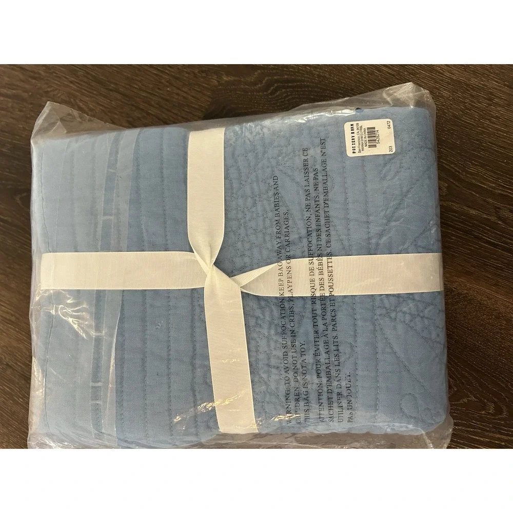 Pottery Barn Hanna Cotton Linen Quilted Euro Sham Blue NWT